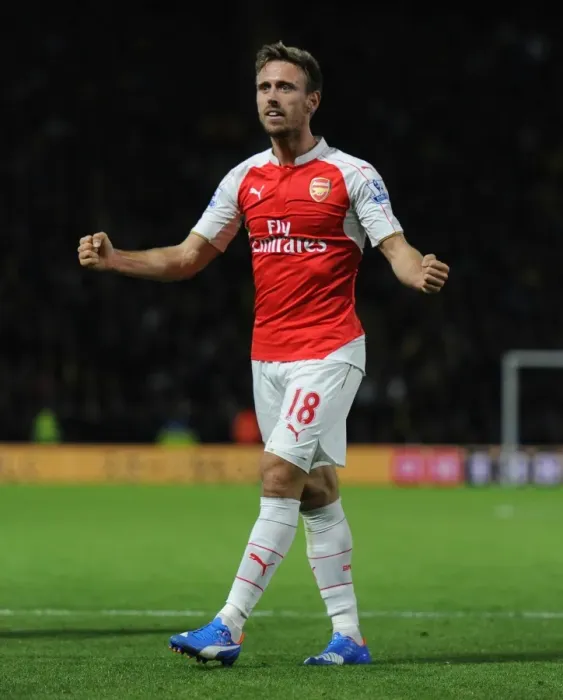 Framed Print : Monreal and Giroud: Celebrating Arsenal's Second Goal Against Watford (2015 / 16)