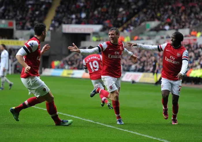 Framed Print : Monreal, Giroud, and Gervinho's Unforgettable First Goal for Arsenal: Swansea City (2012-13)