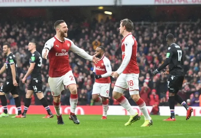 Framed Print : Monreal and Mustafi Celebrate First Goal: Arsenal vs Crystal Palace, Premier League 2017-18 Framed Print : Monreal and Mustafi Celebrate First Goal: Arsenal vs Crystal Palace, Premier League 2017-18