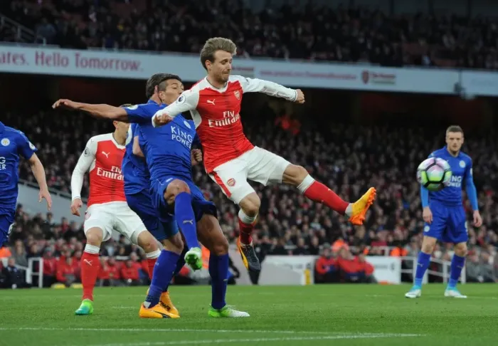 Framed Print : Monreal Under Pressure: Arsenal vs. Leicester City, Premier League 2016-17