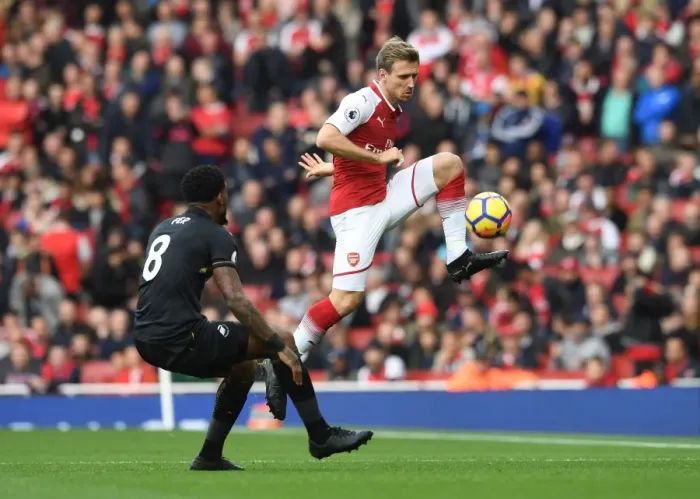 Framed Print : Monreal Under Pressure: Arsenal vs Swansea City, Premier League 2017-18