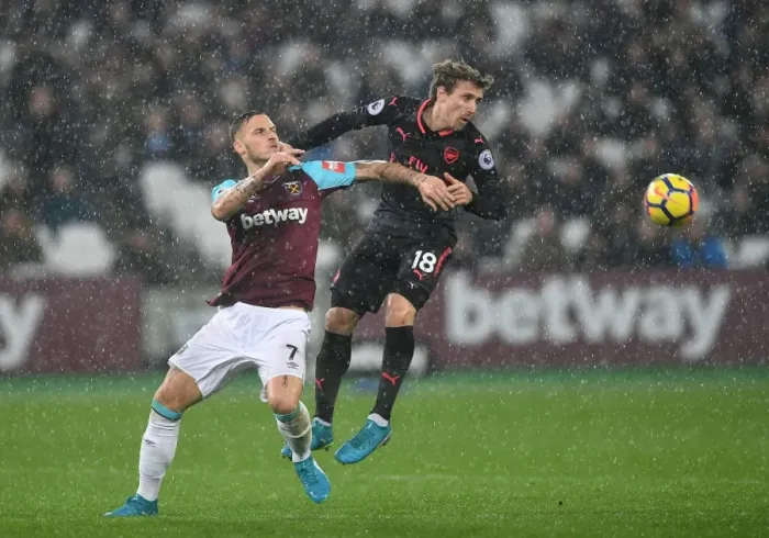 Framed Print : Monreal vs Arnautovic: Heading Battle at London Stadium - West Ham United vs Arsenal, Premier League 2017-18 Framed Print : Monreal vs Arnautovic: Heading Battle at London Stadium - West Ham United vs Arsenal, Premier League 2017-18