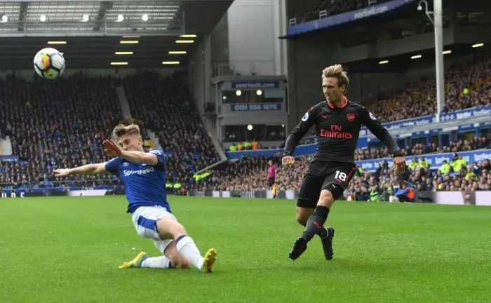 Framed Print : Monreal vs Kenny: Intense Battle at Goodison Park - Everton vs Arsenal, Premier League 2017-18