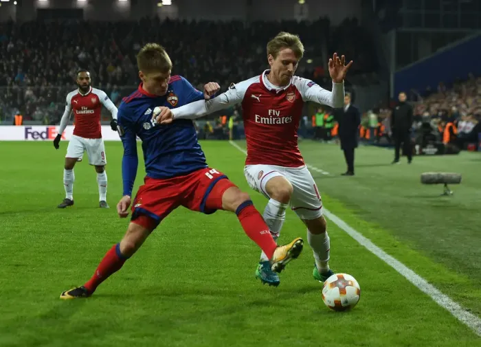 Framed Print : Monreal vs. Nababkin: Arsenal's Battle in the Europa League Quarterfinals against CSKA Moscow