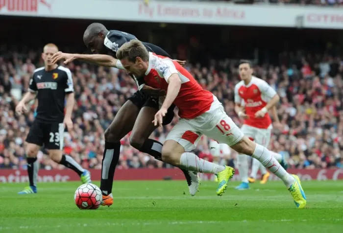 Framed Print : Monreal vs. Nyom: A Premier League Showdown at Emirates Stadium (2015-16)