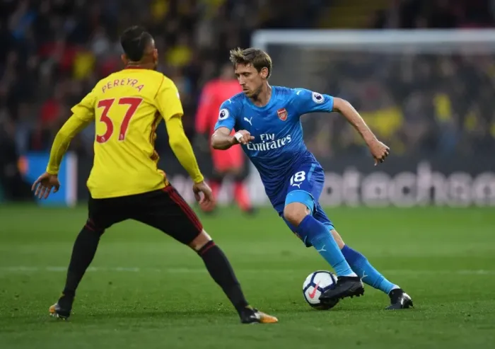 Framed Print : Monreal vs Pereyra: Clash at Vicarage Road - Arsenal vs Watford, Premier League 2017-18