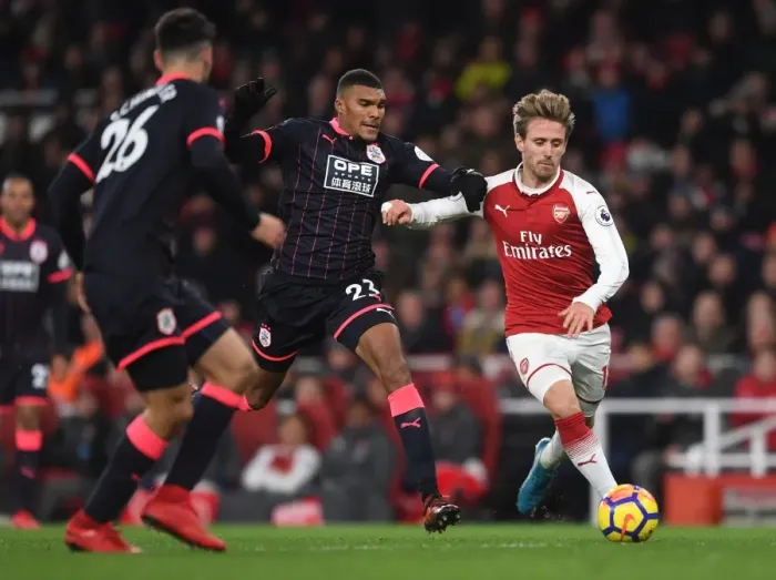 Framed Print : Monreal vs Quaner: Arsenal vs Huddersfield Football Showdown Framed Print : Monreal vs Quaner: Arsenal vs Huddersfield Football Showdown