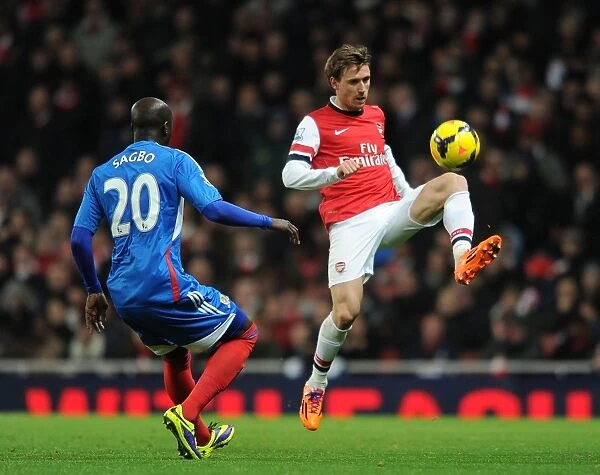 Monreal vs Sagbo: Intense Battle at Emirates Stadium - Arsenal v Hull City, 2013-14 Premier League