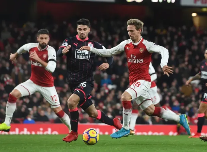 Framed Print : Monreal vs. Schindler: Battle at the Emirates - Arsenal vs. Huddersfield Town, Premier League 2017-18