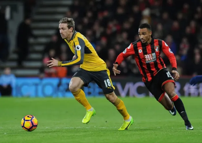 Framed Print : Monreal vs. Stanislas: AFC Bournemouth vs. Arsenal Clash (January 2017)