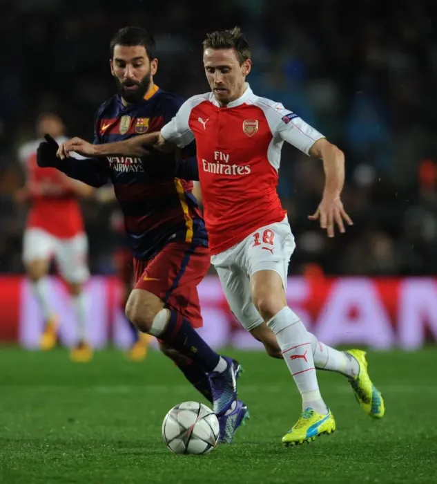 Framed Print : Monreal vs. Turan: A Football Showdown - Arsenal vs. Barcelona, UEFA Champions League 2016