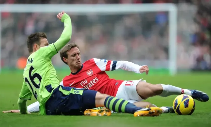 Framed Print : Monreal's Last-Minute Tackle Against Weimann (2012-13): Aston Villa vs. Arsenal