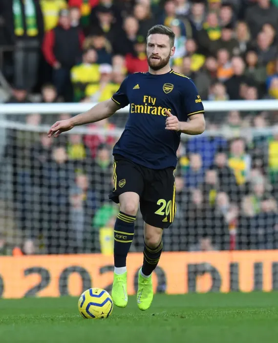 Framed Print : Mustafi in Action: Norwich City vs. Arsenal, Premier League 2019-20