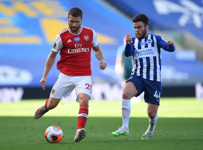 Framed Print : Mustafi Barely Escapes Pressure from Connolly in Intense Brighton vs. Arsenal Clash (Premier League 2019-20) Framed Print : Mustafi Barely Escapes Pressure from Connolly in Intense Brighton vs. Arsenal Clash (Premier League 2019-20)