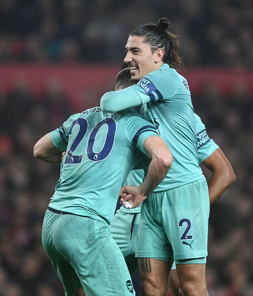 Mustafi and Bellerin Celebrate Arsenal's Goal Against Manchester United (2018-19)