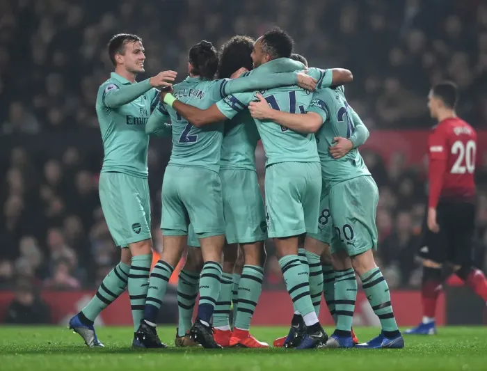 Framed Print : Mustafi and Holding Celebrate Arsenal's Goal Against Manchester United (2018-19) Framed Print : Mustafi and Holding Celebrate Arsenal's Goal Against Manchester United (2018-19)