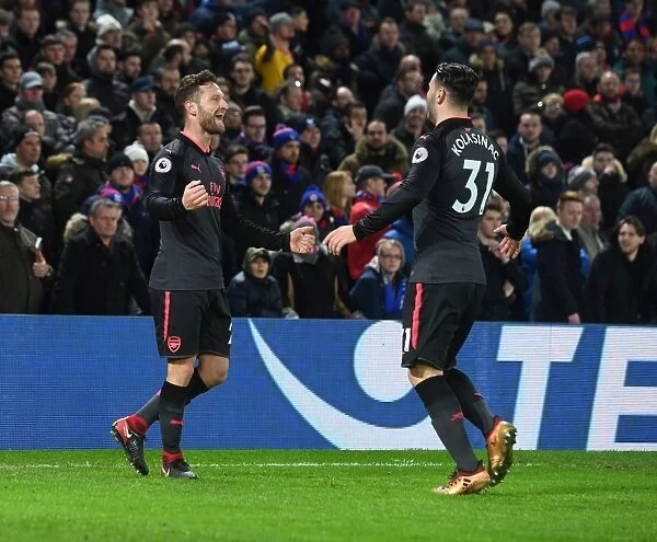 Mustafi and Kolasinac Celebrate Arsenal's First Goal vs Crystal Palace (2017-18)