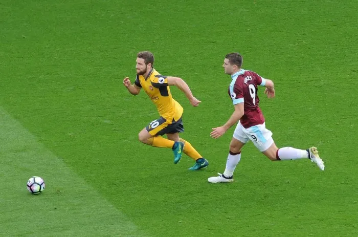 Framed Print : Mustafi Outruns Vokes: A Premier League Moment from Arsenal's Victory over Burnley (2016-17)
