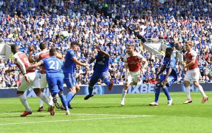 Framed Print : Mustafi Scores the Winner: Arsenal's Triumph Over Cardiff City in Premier League 2018-19