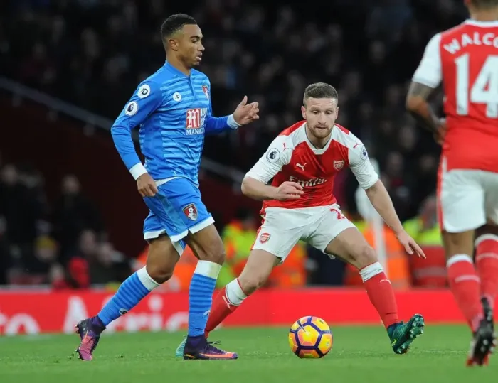 Framed Print : Mustafi Shuts Down Stanislas: Intense Moment from Arsenal vs. AFC Bournemouth (2016 / 17)