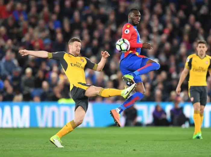 Framed Print : Mustafi vs Benteke: Intense Battle in Crystal Palace vs Arsenal Premier League Clash Framed Print : Mustafi vs Benteke: Intense Battle in Crystal Palace vs Arsenal Premier League Clash