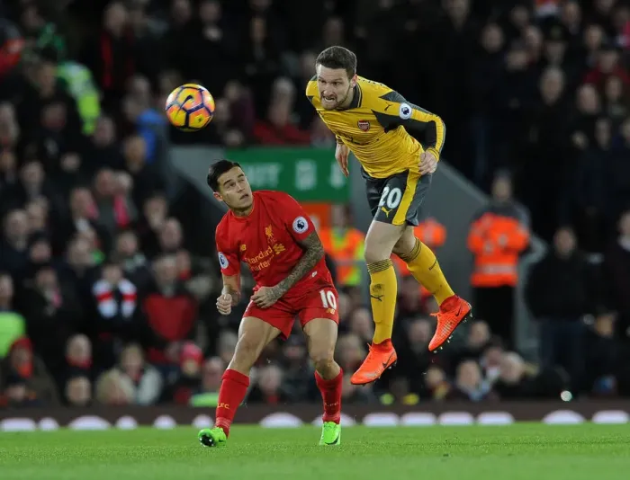 Framed Print : Mustafi vs Coutinho: Heading Clash in the Premier League Battle between Liverpool and Arsenal (2016-17) Framed Print : Mustafi vs Coutinho: Heading Clash in the Premier League Battle between Liverpool and Arsenal (2016-17)