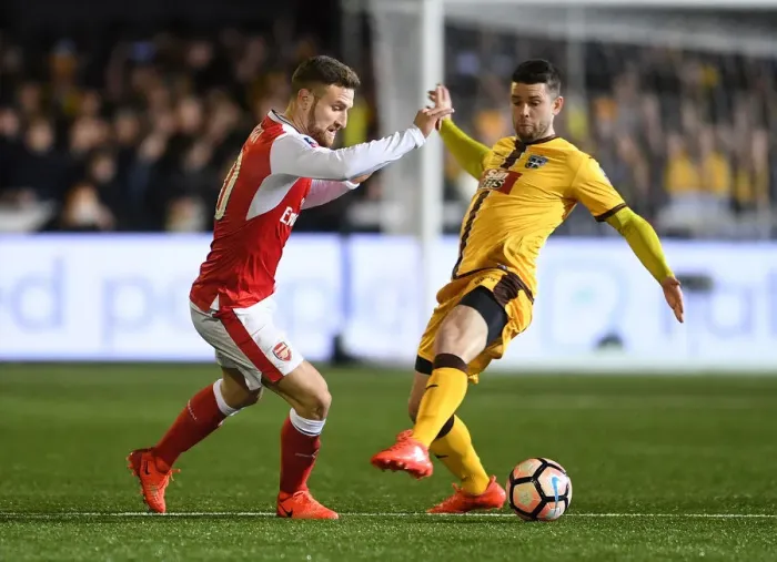 Framed Print : Mustafi vs. Fitchett: A FA Cup Fifth Round Battle - Sutton United's Surprising Showdown with Arsenal
