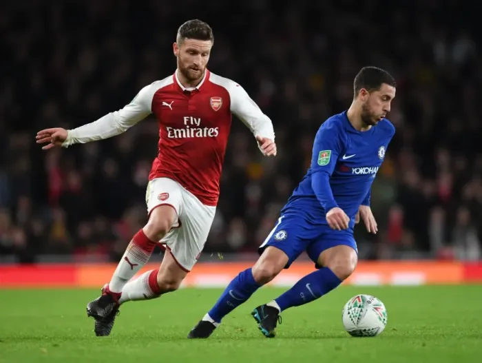 Framed Print : Mustafi vs Hazard: Arsenal vs Chelsea - Carabao Cup Semi-Final Showdown