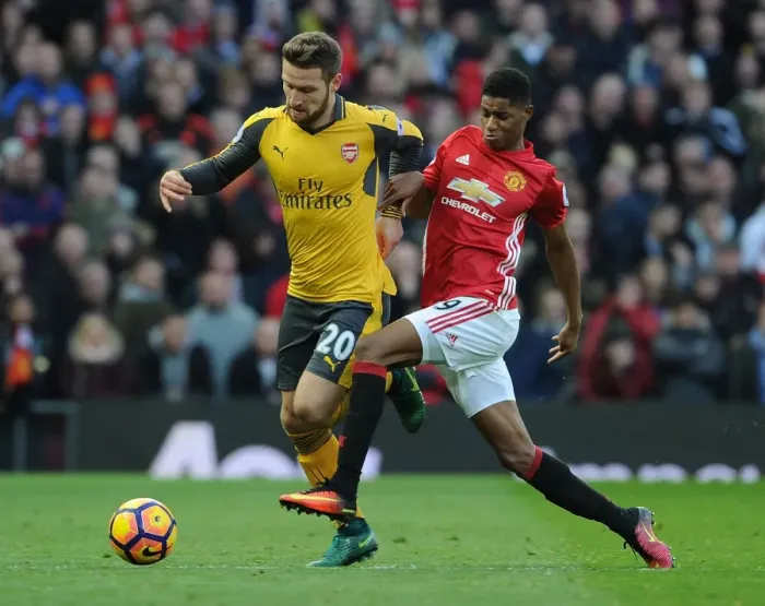 Framed Print : Mustafi vs Rashford: Manchester United vs Arsenal, Premier League Clash (2016-17) Framed Print : Mustafi vs Rashford: Manchester United vs Arsenal, Premier League Clash (2016-17)