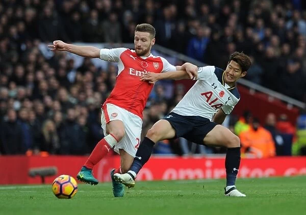 Mustafi vs. Son: Intense Battle in the Arsenal vs. Tottenham Clash at Emirates Stadium (2016-17)