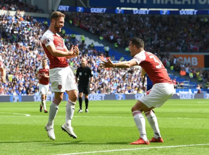 Framed Print : Mustafi and Xhaka Celebrate Goal: Cardiff City vs Arsenal, Premier League 2018-19 Framed Print : Mustafi and Xhaka Celebrate Goal: Cardiff City vs Arsenal, Premier League 2018-19