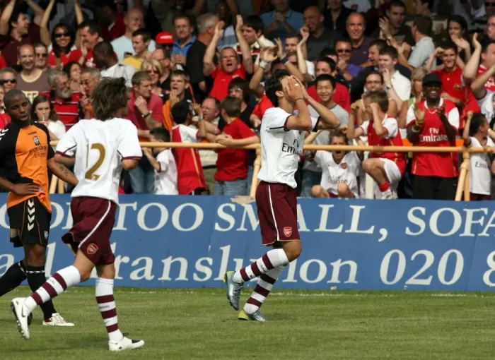 Framed Print : Nacer Barazite celebrates scoring Arsenals 2nd goal Framed Print : Nacer Barazite celebrates scoring Arsenals 2nd goal