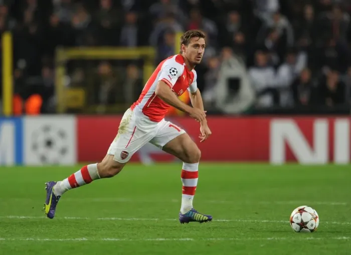 Framed Print : Nacho Monreal in Action: Arsenal vs. RSC Anderlecht, UEFA Champions League, 2014