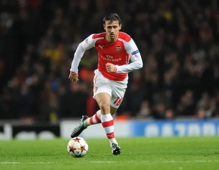 Framed Print : Nacho Monreal in Action: Arsenal vs RSC Anderleicht, UEFA Champions League, 2014