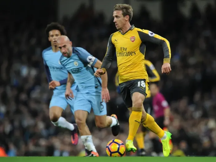 Framed Print : Nacho Monreal (Arsenal). Manchester City 2: 1 Arsenal. Premier League. Eithad Stadium Framed Print : Nacho Monreal (Arsenal). Manchester City 2: 1 Arsenal. Premier League. Eithad Stadium