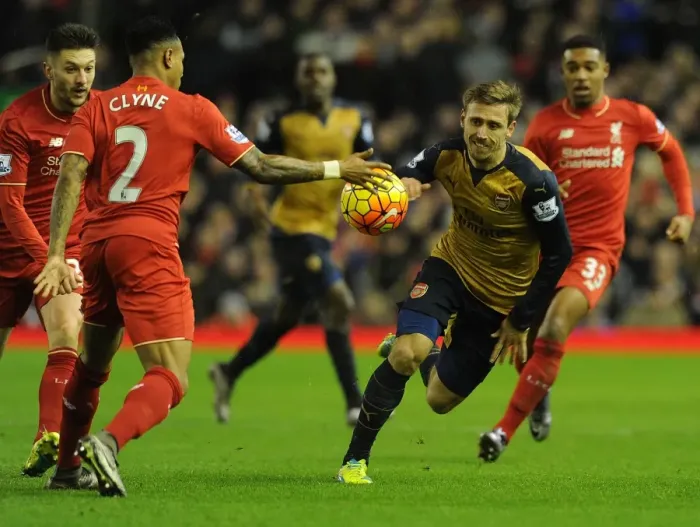 Framed Print : Nacho Monreal Outmaneuvers Nathaniel Clyne: A Pivotal Moment from the Liverpool vs. Arsenal Premier League Clash (2015-16) Framed Print : Nacho Monreal Outmaneuvers Nathaniel Clyne: A Pivotal Moment from the Liverpool vs. Arsenal Premier League Clash (2015-16)