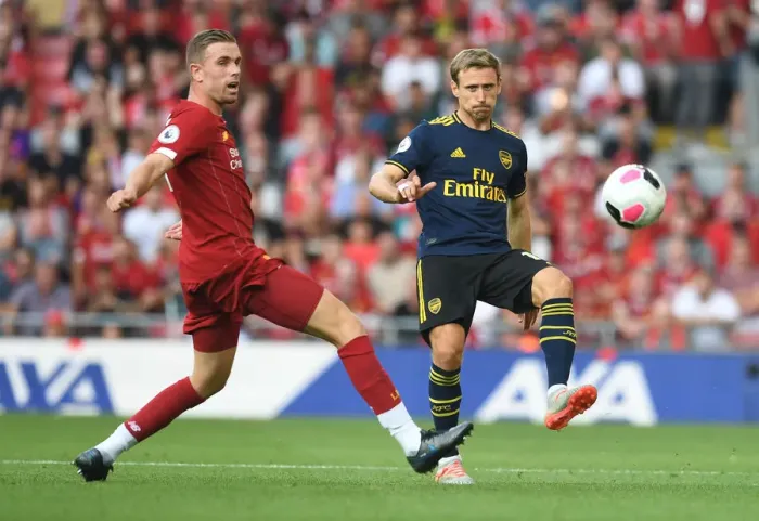Framed Print : Nacho Monreal under Pressure: Liverpool vs. Arsenal, Premier League 2019-20 Framed Print : Nacho Monreal under Pressure: Liverpool vs. Arsenal, Premier League 2019-20