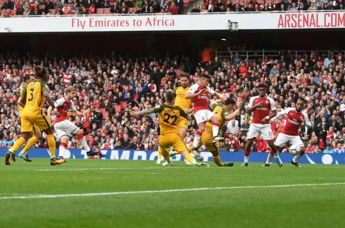 Framed Print : Nacho Monreal Scores Dramatic Winner for Arsenal Against Brighton & Hove Albion, 2017-18 Premier League Framed Print : Nacho Monreal Scores Dramatic Winner for Arsenal Against Brighton & Hove Albion, 2017-18 Premier League