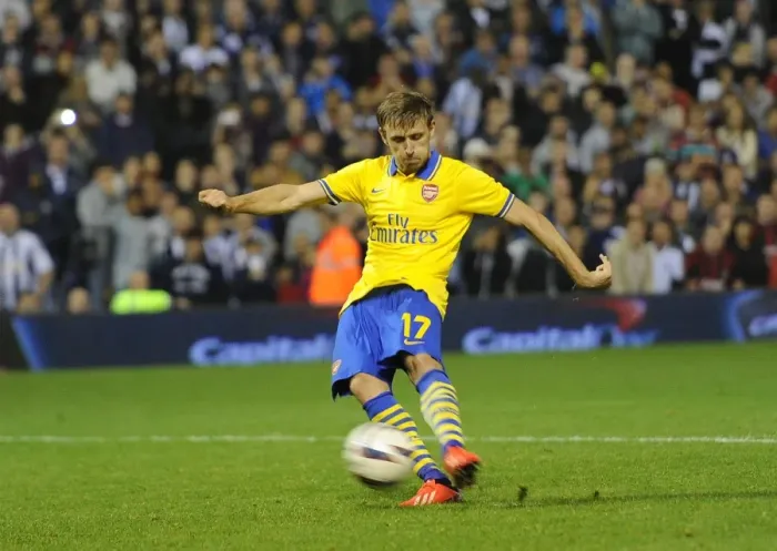 Framed Print : Nacho Monreal Scores the Winning Penalty: West Bromwich Albion vs. Arsenal - Capital One Cup 2013-14