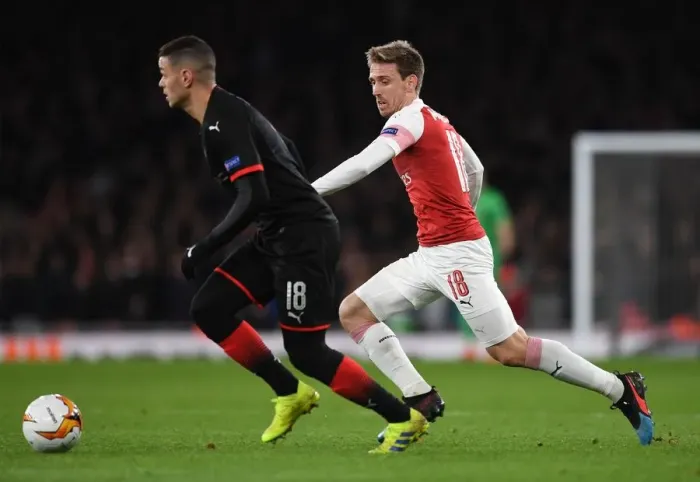 Framed Print : Nacho Monreal vs Hatem Ben Arfa: Intense Clash in Arsenal v Stade Rennais UEFA Europa League Match Framed Print : Nacho Monreal vs Hatem Ben Arfa: Intense Clash in Arsenal v Stade Rennais UEFA Europa League Match