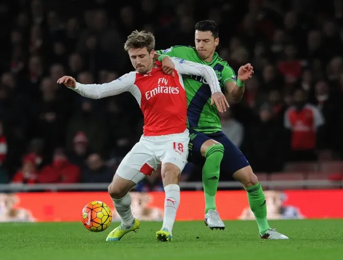 Framed Print : Nacho Monreal vs. Jose Fonte: Intense Face-Off in Arsenal vs. Southampton Clash Framed Print : Nacho Monreal vs. Jose Fonte: Intense Face-Off in Arsenal vs. Southampton Clash