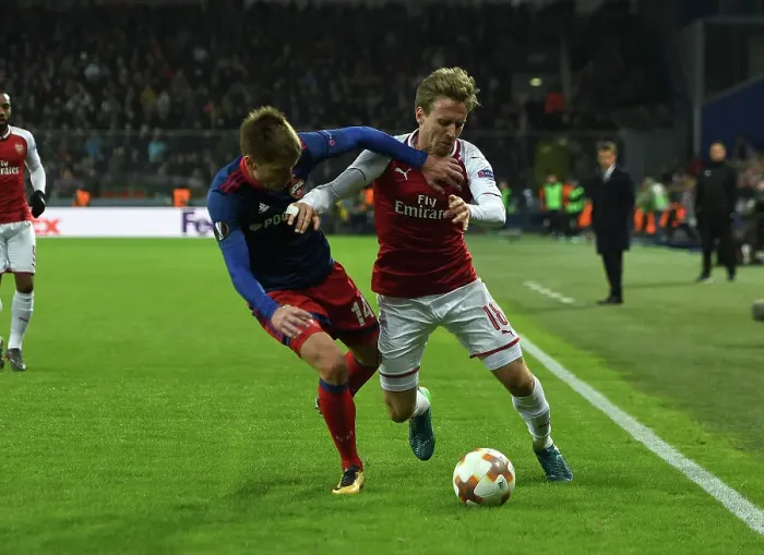 Framed Print : Nacho Monreal vs. Kirill Nababkin: A Battle in the Europa League Quarterfinals between CSKA Moscow and Arsenal FC