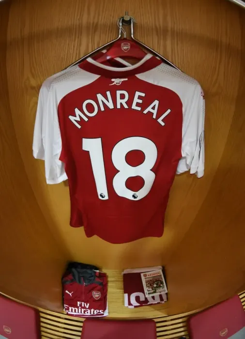 Framed Print : Nacho Monreal's Hanging Shirt in Arsenal's Home Changing Room - Arsenal v Leicester City, Premier League 2017-18 Framed Print : Nacho Monreal's Hanging Shirt in Arsenal's Home Changing Room - Arsenal v Leicester City, Premier League 2017-18