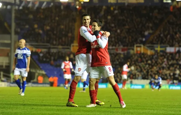 Framed Print : Nasri and van Persie: Celebrating Arsenal's Second Goal Against Birmingham (1-3), 2011 Framed Print : Nasri and van Persie: Celebrating Arsenal's Second Goal Against Birmingham (1-3), 2011