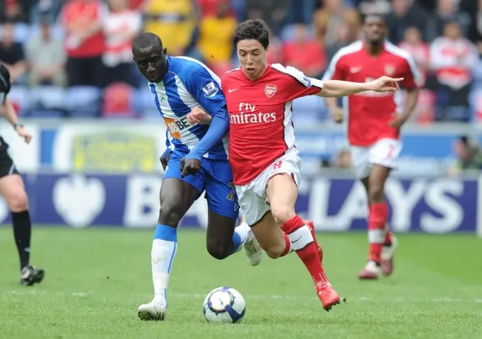 Framed Print : Nasri vs Diame: Wigan Athletic's Surprise 3-2 Victory Over Arsenal, FA Premier League, 2010