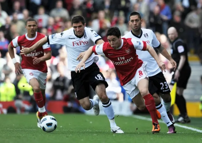 Framed Print : Nasri vs Hughes: Thrilling Draw at Craven Cottage, Arsenal vs Fulham, Premier League 2010-11