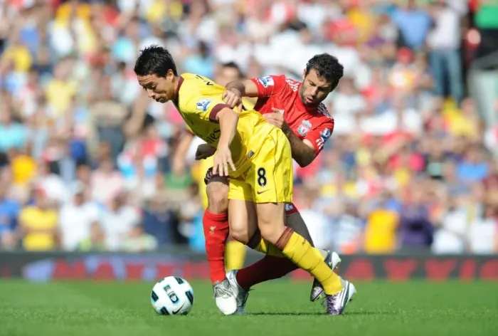 Framed Print : Nasri vs Mascherano: A Battle of Midfield Maestros in the 2010-11 Premier League Stalemate at Anfield Framed Print : Nasri vs Mascherano: A Battle of Midfield Maestros in the 2010-11 Premier League Stalemate at Anfield