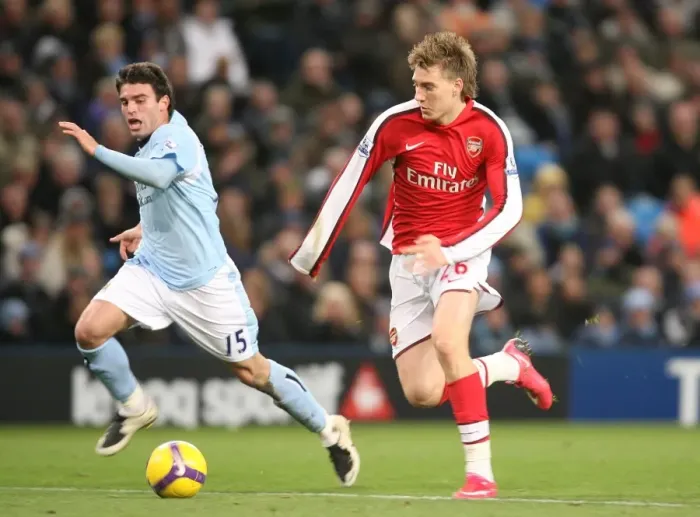 Framed Print : Nicklas Bendtner (Arsenal) Javier Garrido (Man City) Framed Print : Nicklas Bendtner (Arsenal) Javier Garrido (Man City)
