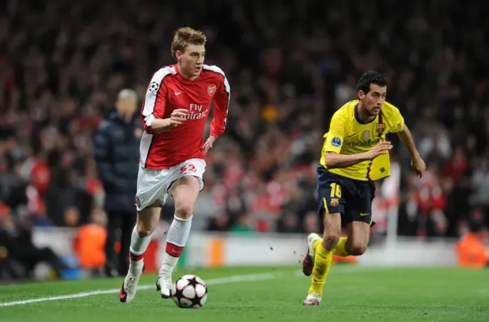 Framed Print : Nicklas Bendtner (Arsenal) Sergio Busquets (Barcelona). Arsenal 2: 2 Barcelona Framed Print : Nicklas Bendtner (Arsenal) Sergio Busquets (Barcelona). Arsenal 2: 2 Barcelona