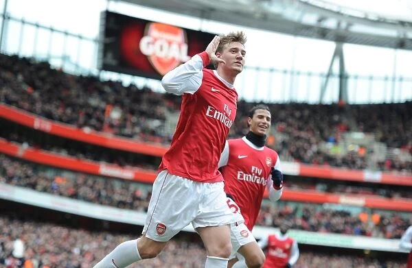 Nicklas Bendtner celebrates scoring the 1st Arsenal goal. Arsenal 2:1 Huddersfield Town